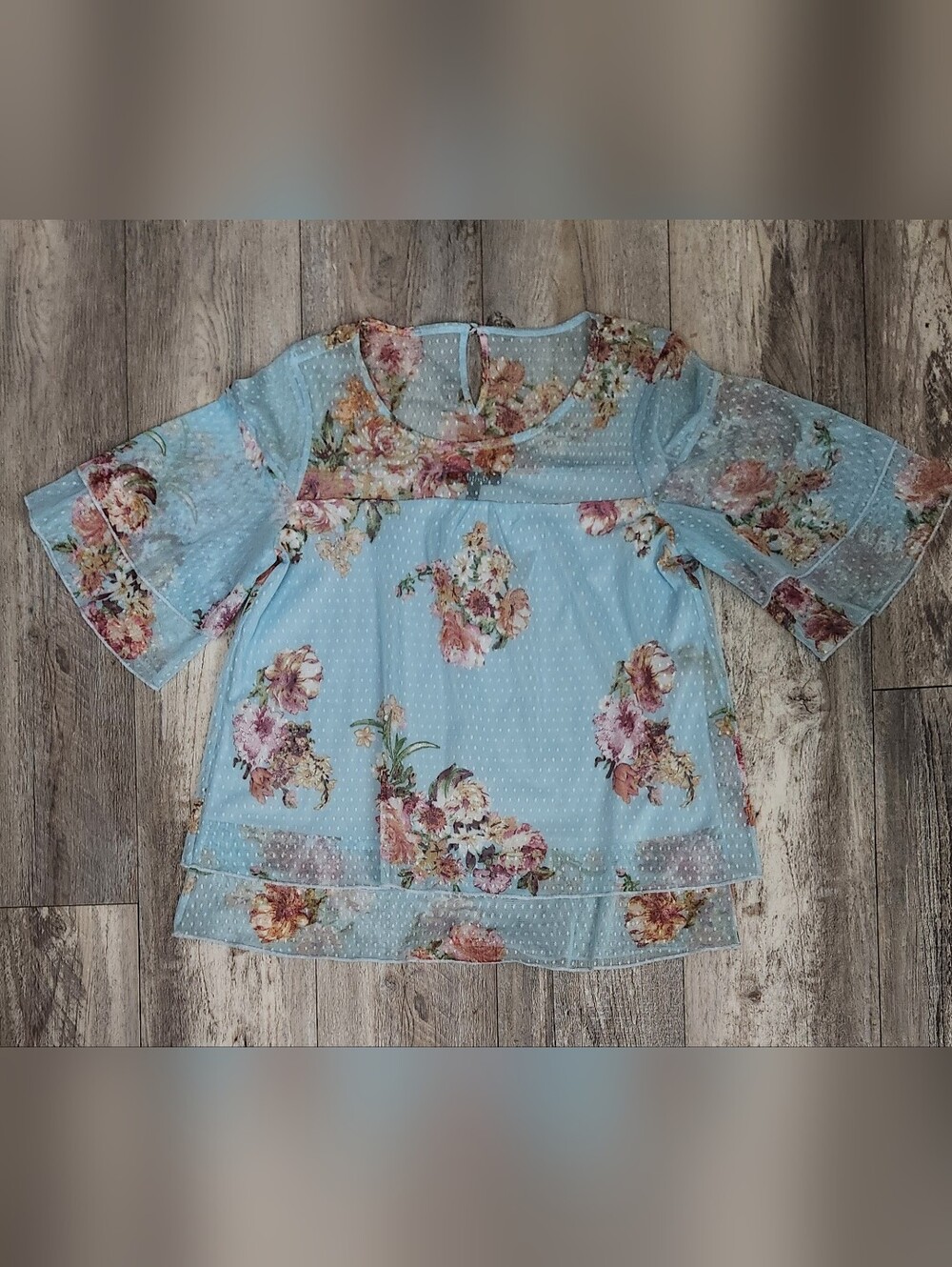 Relativity Light Blue Floral Swiss Dot Tunic